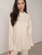  Set Bej Tricotat 2 piese cu Viscoză Pulover cu Guler înalt și Pantaloni largi Firizia