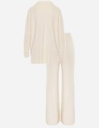  Set Bej Tricotat 2 piese cu Viscoză Pulover cu Guler înalt și Pantaloni largi Firizia