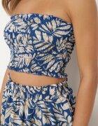  Set Bleumarin 2 piese Top scurt fără mâneci Pantaloni scurți cu elastic în talie și volan Riloa