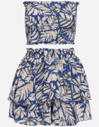  Set Bleumarin 2 piese Top scurt fără mâneci Pantaloni scurți cu elastic în talie și volan Riloa