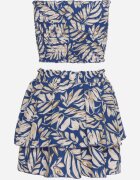  Set Bleumarin 2 piese Top scurt fără mâneci Pantaloni scurți cu elastic în talie și volan Riloa