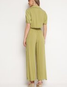  Set Bumbac Verde cu Cămașă Scurtă și Pantaloni Larghi cu Crăpături Denara