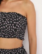  Set de 2 piese Negru Top Bandeau cu încrețituri Fustă-Pantaloni scurți cu elastic în talie Profea