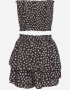  Set de 2 piese Negru Top Bandeau cu încrețituri Fustă-Pantaloni scurți cu elastic în talie Profea