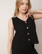  Set de bumbac Negru Tricou fără mâneci cu nasturi Pantaloni cu elastic în talie Juliancella