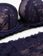  Set de lenjerie bleumarin Sutien push-up și Chiloți tanga cu dantelă Aurorra