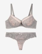  Set de lenjerie Gri Sutien push-up și Chiloți tanga cu dantelă Aurorra