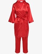  Set de Pijamale Roșu 6 piese: Halat Cămașă de noapte Pantaloni Top Pantaloni scurți și Bentiță Kirosa