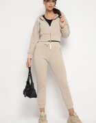  Set de trening Bej închis din bumbac Bluză cu glugă și Pantaloni cu elastic în talie Neseria