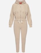  Set de trening Bej închis din bumbac Bluză cu glugă și Pantaloni cu elastic în talie Neseria