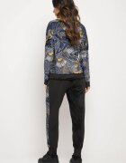  Set de Trening din Velur Bleumarin-Negru Bluză cu Model Abstract Pantaloni cu Lampase Ivalaria
