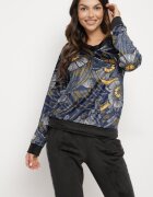  Set de Trening din Velur Bleumarin-Negru Bluză cu Model Abstract Pantaloni cu Lampase Ivalaria