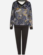  Set de Trening din Velur Bleumarin-Negru Bluză cu Model Abstract Pantaloni cu Lampase Ivalaria