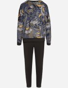 Set de Trening din Velur Bleumarin-Negru Bluză cu Model Abstract Pantaloni cu Lampase Ivalaria