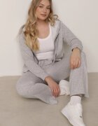  Set de trening gri deschis din bumbac bluză cu glugă și pantaloni evazați Nanre