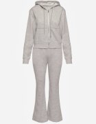  Set de trening gri deschis din bumbac bluză cu glugă și pantaloni evazați Nanre