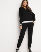  Set de Trening Negru Din bumbac Bluză tip hanorac și Pantaloni cu dungi laterale Cantoe