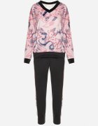  Set de trening Roz și Negru din Velur Bluză cu Model Abstract Pantaloni cu Lampase Ivalaria