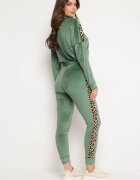  Set de trening Verde din velur bluză scurtă și pantaloni cu inserții cu imprimeu leopard Kilima