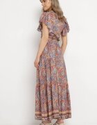  Set din 2 piese Bej cu model Paisley din Viscoză Fustă Maxi și Bluză Petrecută Wabila