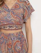 Set din 2 piese Bej cu model Paisley din Viscoză Fustă Maxi și Bluză Petrecută Wabila