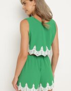  Set din 2 Piese Verde Finisat cu Dantelă Top cu Breteluțe Pantaloni scurți cu Talie Înaltă Giloa