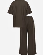  Set Din bumbac Verde închis Bluză cu despicături laterale și Pantaloni largi cu elastic în talie Undrea
