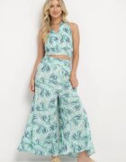  Set din bumbac Verde Top cu bretele cu elastic în talie Pantaloni Palazzo largi Hoadia