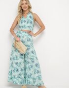  Set din bumbac Verde Top cu bretele cu elastic în talie Pantaloni Palazzo largi Hoadia
