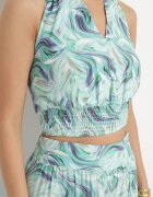  Set din bumbac Verde Top cu bretele cu elastic în talie Pantaloni Palazzo largi Hoadia
