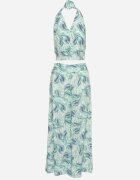  Set din bumbac Verde Top cu bretele cu elastic în talie Pantaloni Palazzo largi Hoadia