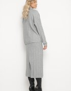  Set din tricot gri cu vâscoză cu textură în relief pulover cu guler semi-înalt și fustă Atteris