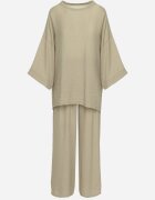  Set din vascoză verde deschis Pantaloni largi cu elastic în talie Bluză cu croială liliac Odrina
