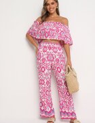  Set Fucsia De bumbac Bluză cu bretele Pantaloni cu elastic în talie Charivia