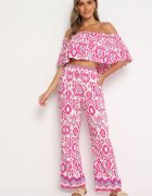  Set Fucsia De bumbac Bluză cu bretele Pantaloni cu elastic în talie Charivia