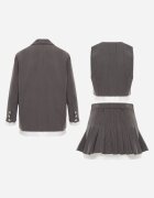  Set Gri cu Dungi Subțiri Fustă Plisată Vestă și Sacou Dassemi