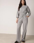  Set Gri de Bumbac Pantaloni Largi cu șnur în talie și Bluză cu manșete Urionne