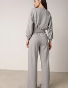  Set Gri de Bumbac Pantaloni Largi cu șnur în talie și Bluză cu manșete Urionne