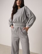  Set Gri de Bumbac Pantaloni Largi cu șnur în talie și Bluză cu manșete Urionne
