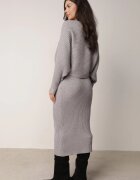  Set Gri Rebrat din Viscoză Bluză tip liliac Fustă cu elastic în talie Zortia