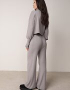  Set Gri Tricotat cu vâscoză Bluză golf cu manșete și Pantaloni Largi Noridra