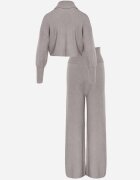  Set Gri Tricotat cu vâscoză Bluză golf cu manșete și Pantaloni Largi Noridra