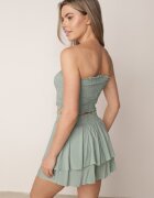  Set Mentă din Bumbac Top scurt fără bretele și Pantaloni scurți cu elastic în talie și volan Tesmara