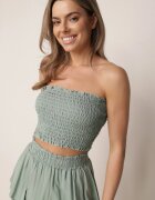  Set Mentă din Bumbac Top scurt fără bretele și Pantaloni scurți cu elastic în talie și volan Tesmara