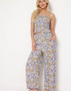  Set mov de bumbac Top cu bretele cu încrețituri Pantaloni cu elastic în talie Elaruth