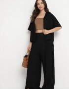  Set Negru Cămașă cu mânecă scurtă și guler și Pantaloni lungi Broretta