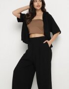  Set Negru Cămașă cu mânecă scurtă și guler și Pantaloni lungi Broretta