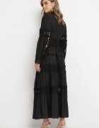  Set Negru De dantelă din viscoză Fustă și Bluză cu inserții ajurate Mintta