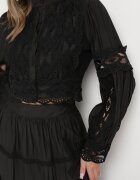  Set Negru De dantelă din viscoză Fustă și Bluză cu inserții ajurate Mintta