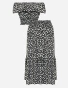  Set Negru Din 2 piese De bumbac cu Fustă și Top stil spaniol Ollija